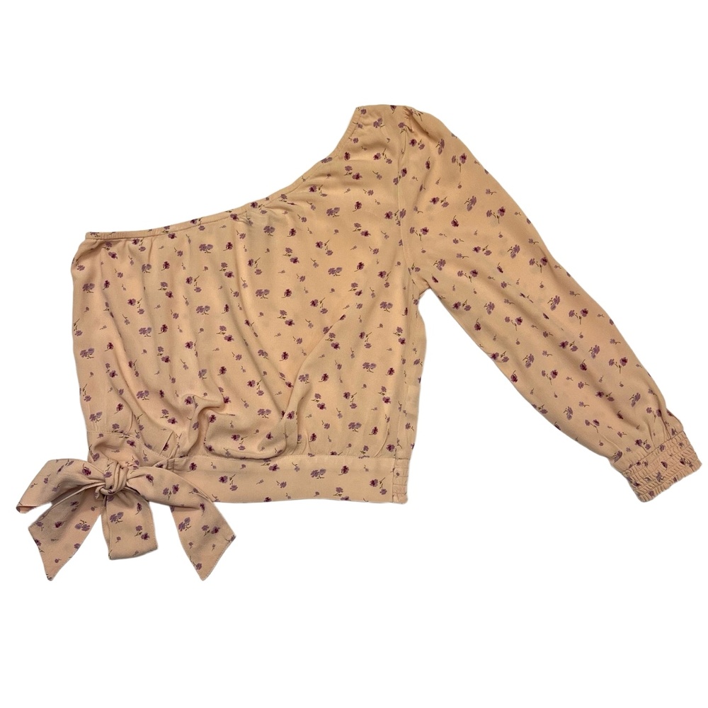 American Eagle One-Sleeve Floral Tie-Front Light Pink Blouse Size XS